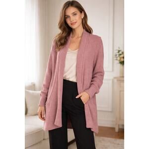 Vintage Y2K Sideeffects Dusty Rose Bouclé Open Front Duster Cardigan